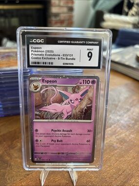 CGC 9 Espeon Holo Costco Exclusive 8 Tin Pokemon Prismatic Evolutions 033/131